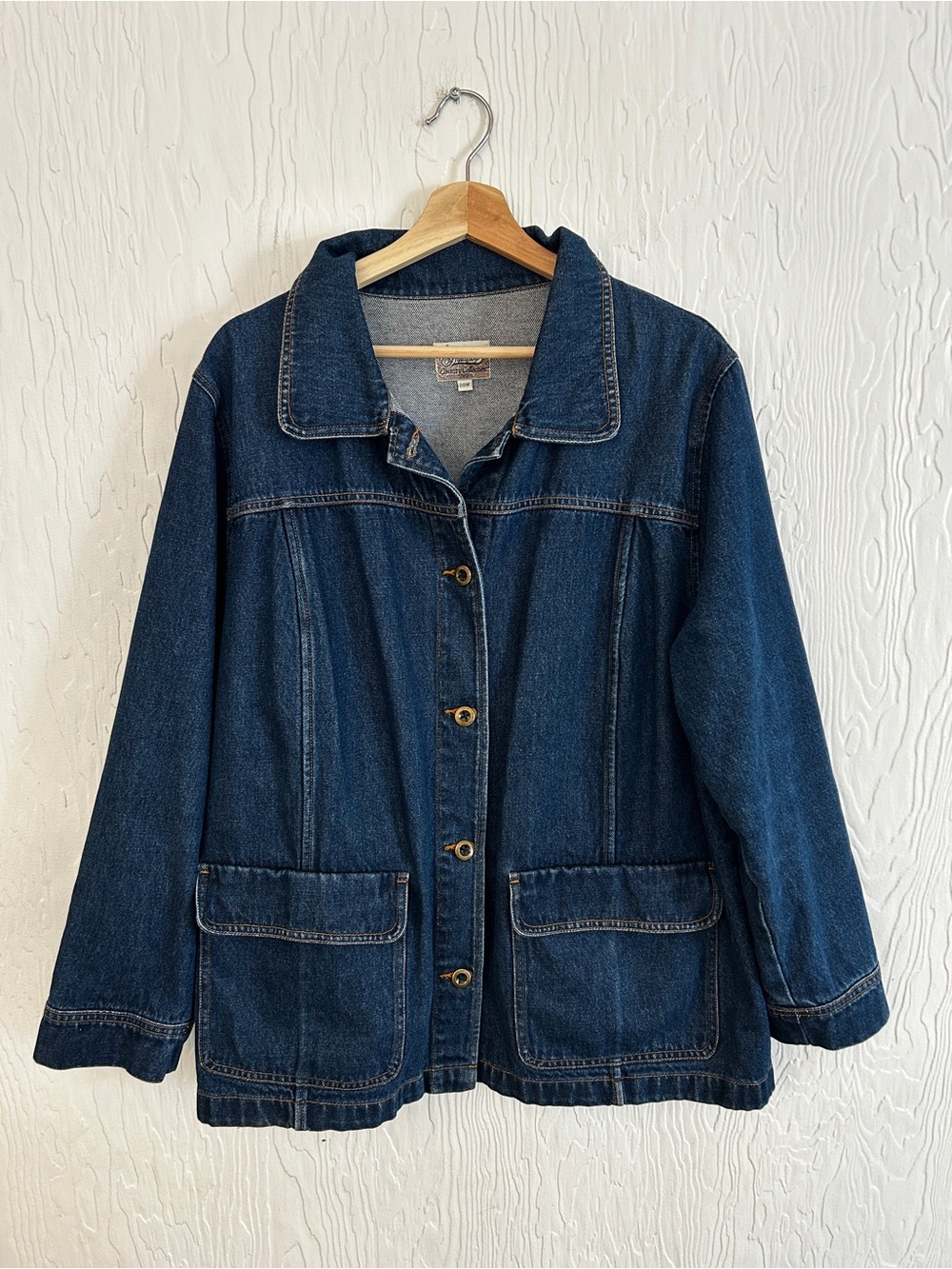 Vintage 90s Denim Chore Jacket XL Blue Dark Wash Barn Farm Classic Fall Layering